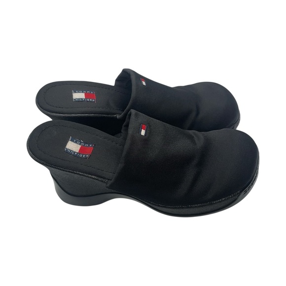 Tommy Hilfiger Women's Black Slip-On‎ Mules Size 9 US Y2K Vintage Chunky Wedges - Picture 6 of 13
